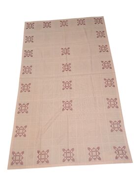 70s Pink Hungarian Kalotaszeg Vagottas* Or Norwegian Hardenger* Table Cloth 87"